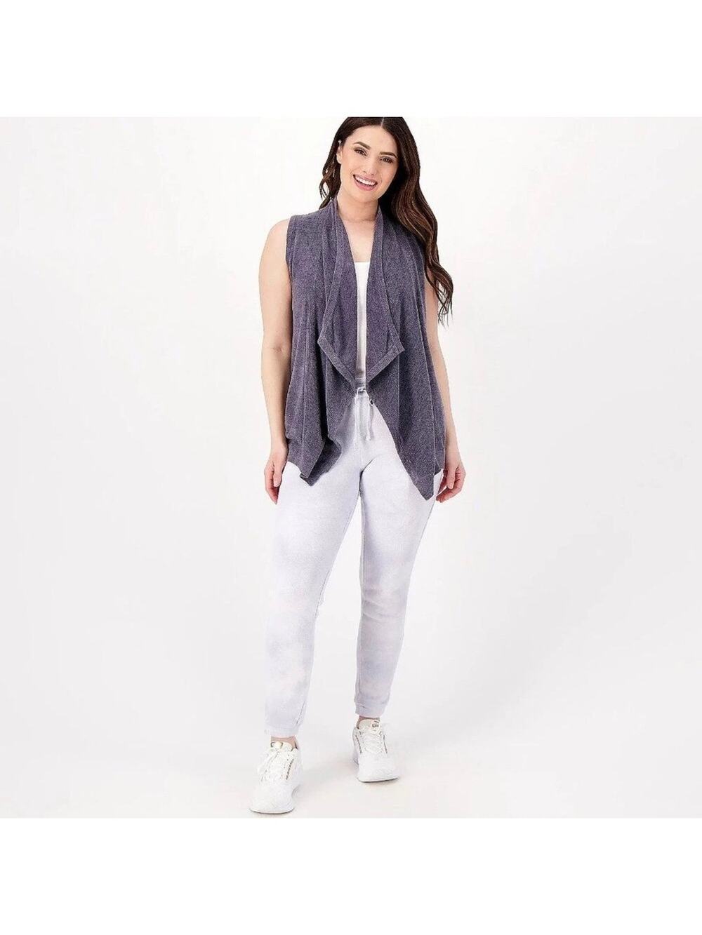 Barefoot Dreams CozyChic Ultra Lite Knit Shawl Pointelle Vest Gray Size L/XL
